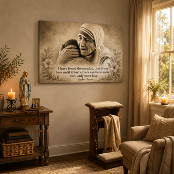 Mother Teresa Hugging Child Canvas Print, Love Until It Hurts