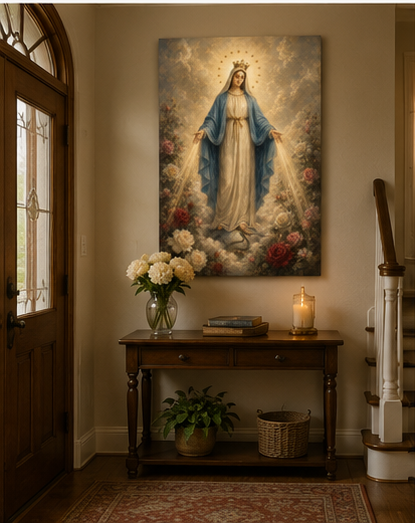 Our Lady of Grace Canvas Print, Virgin Mary with Rays of Grace, Catholic Home Decor