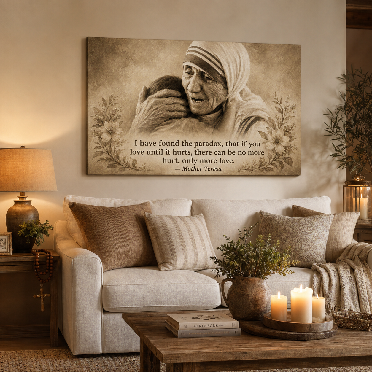 Mother Teresa Hugging Child Canvas Print, Love Until It Hurts