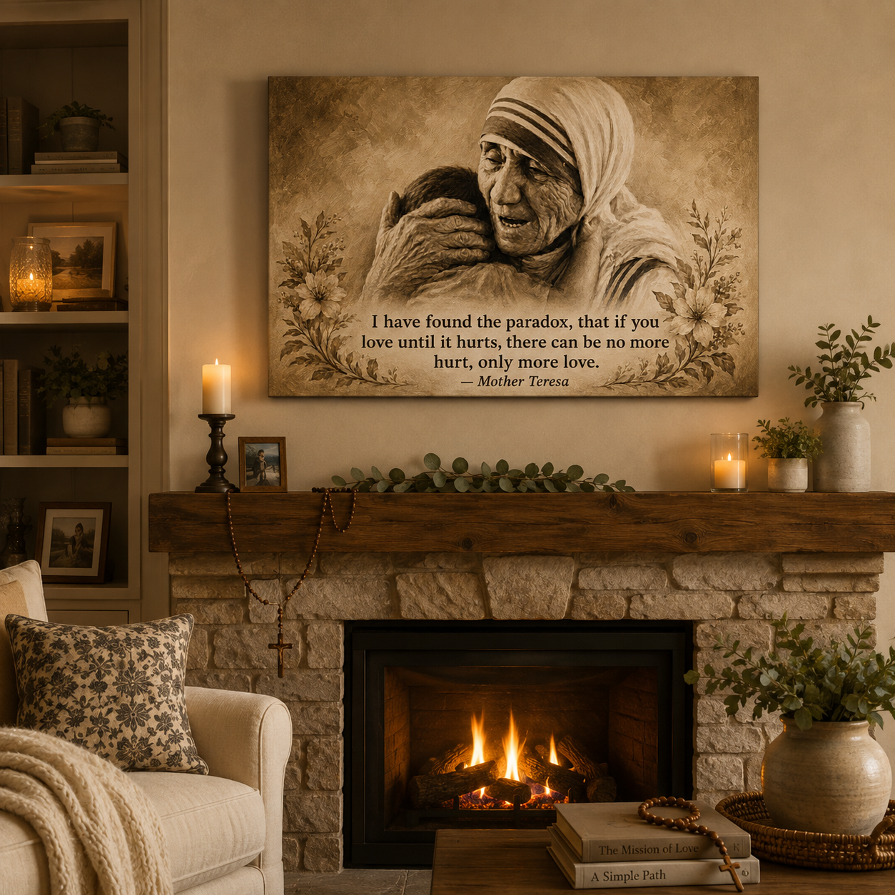 Mother Teresa Hugging Child Canvas Print, Love Until It Hurts