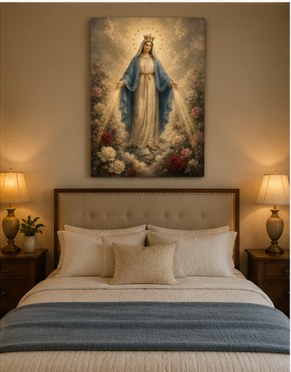 Our Lady of Grace Canvas Print, Virgin Mary with Rays of Grace, Catholic Home Decor