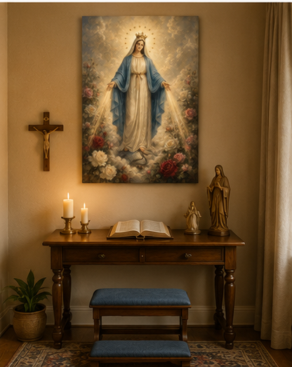 Our Lady of Grace Canvas Print, Virgin Mary with Rays of Grace, Catholic Home Decor