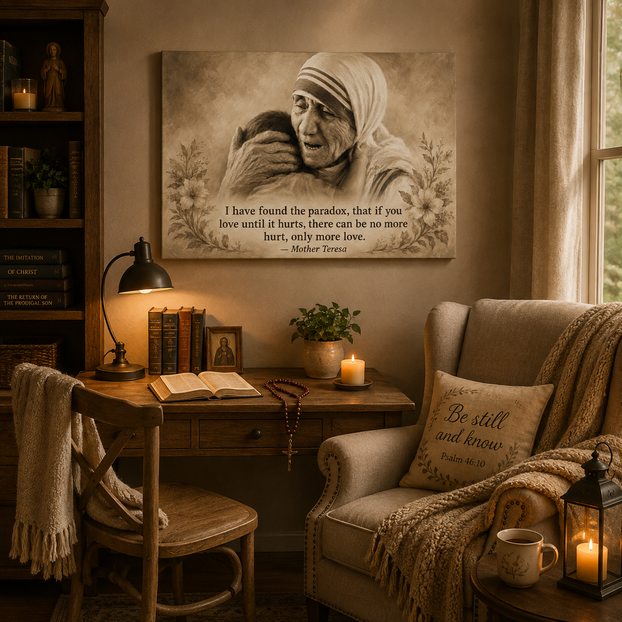 Mother Teresa Hugging Child Canvas Print, Love Until It Hurts
