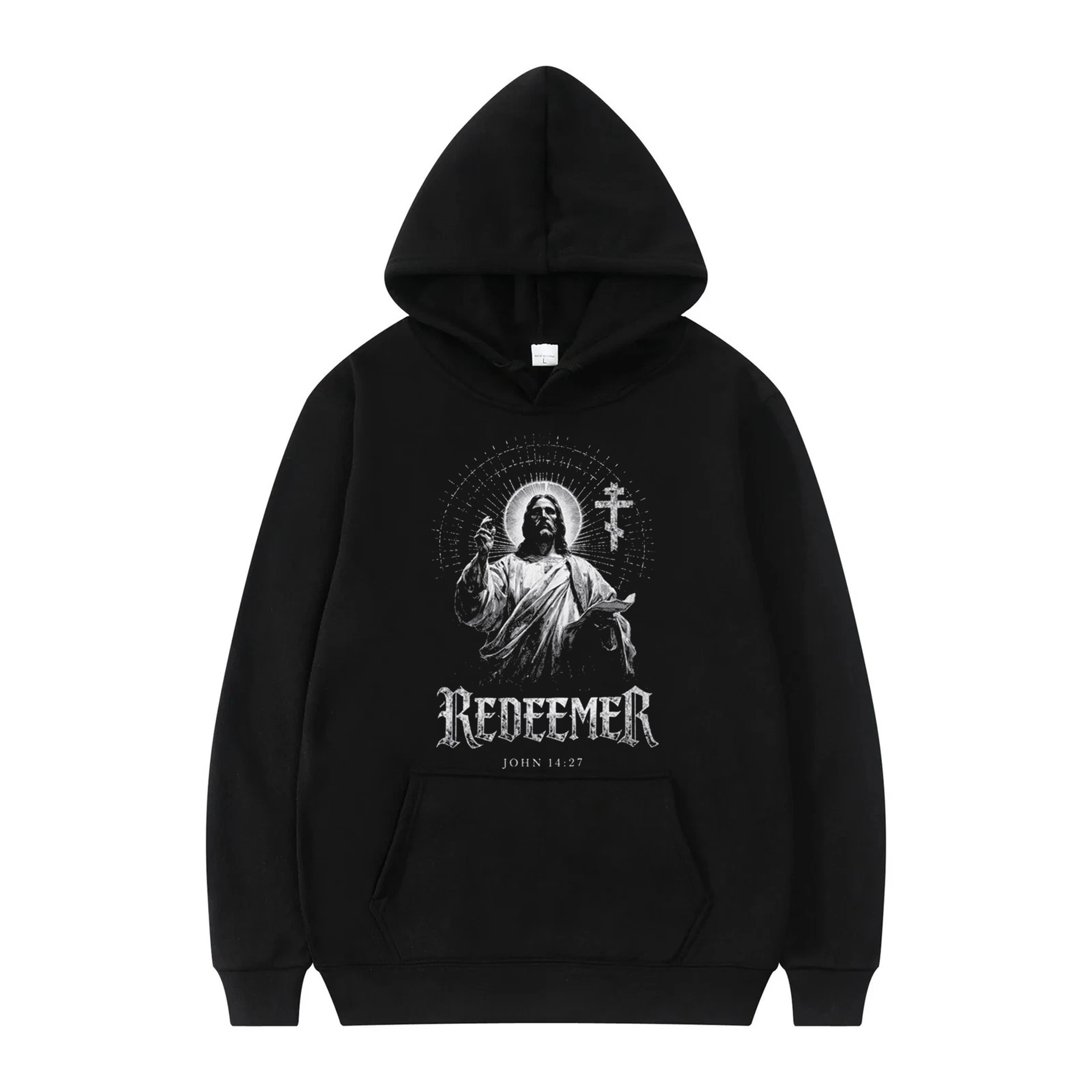Redeemer Shirt Christian Orthodox Jesus Shirt Black Monochrome Religious T Shirt John 14:27 Faith Apparel Gothic Christian Streetwear