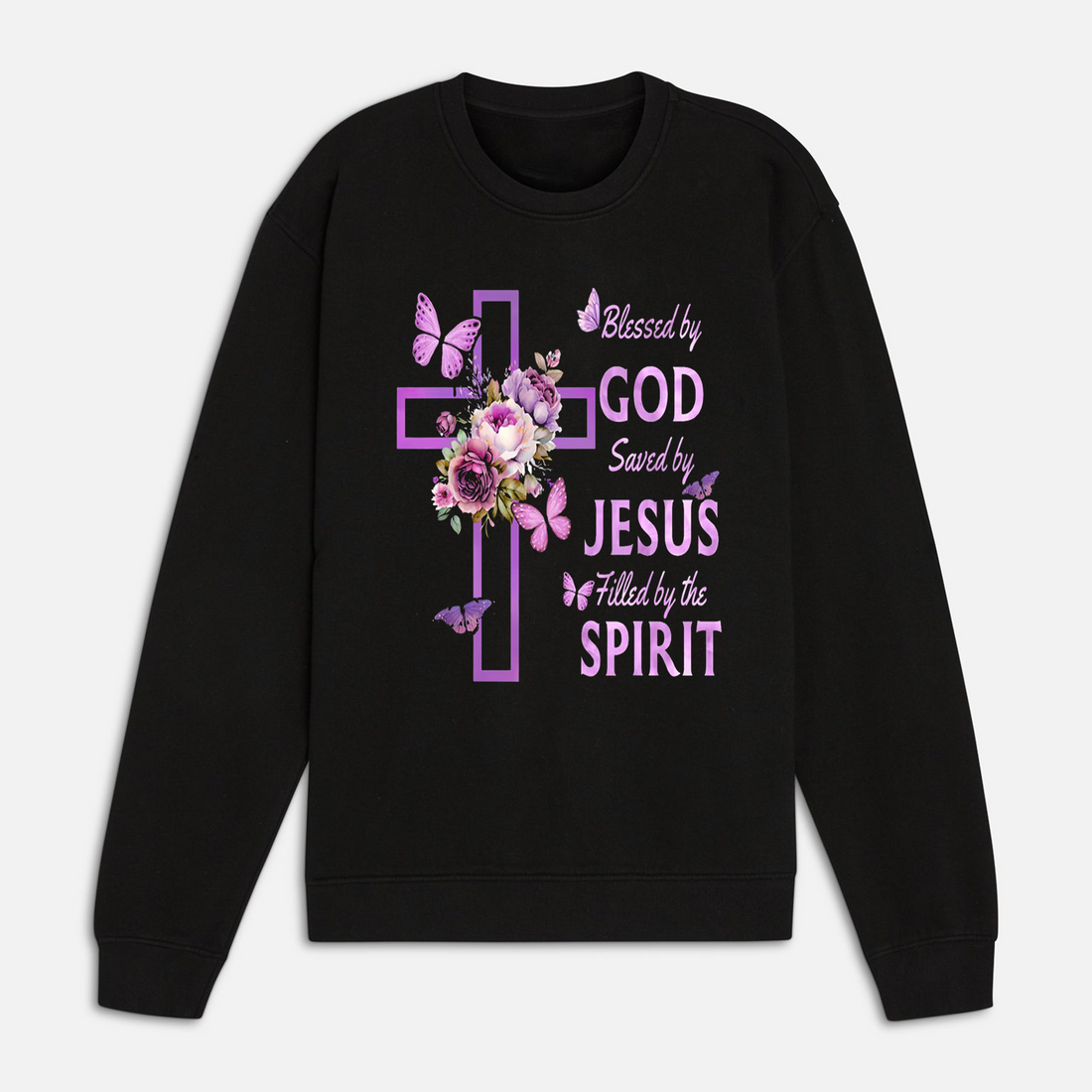 Blessed by God Saved by Jesus Shirt, Purple Floral Cross Christian Tee, Faith Gift, Jesus Lover Apparel