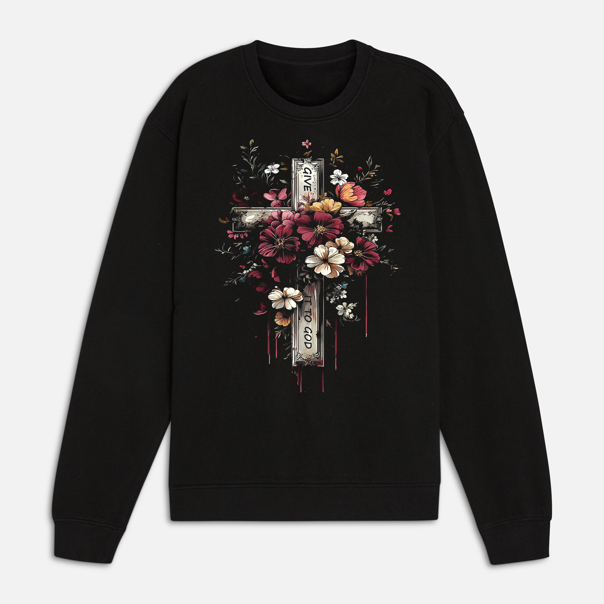 Give It to God Floral Cross Shirt, Christian Faith Tee, Religious Flower Cross Apparel for Men Women