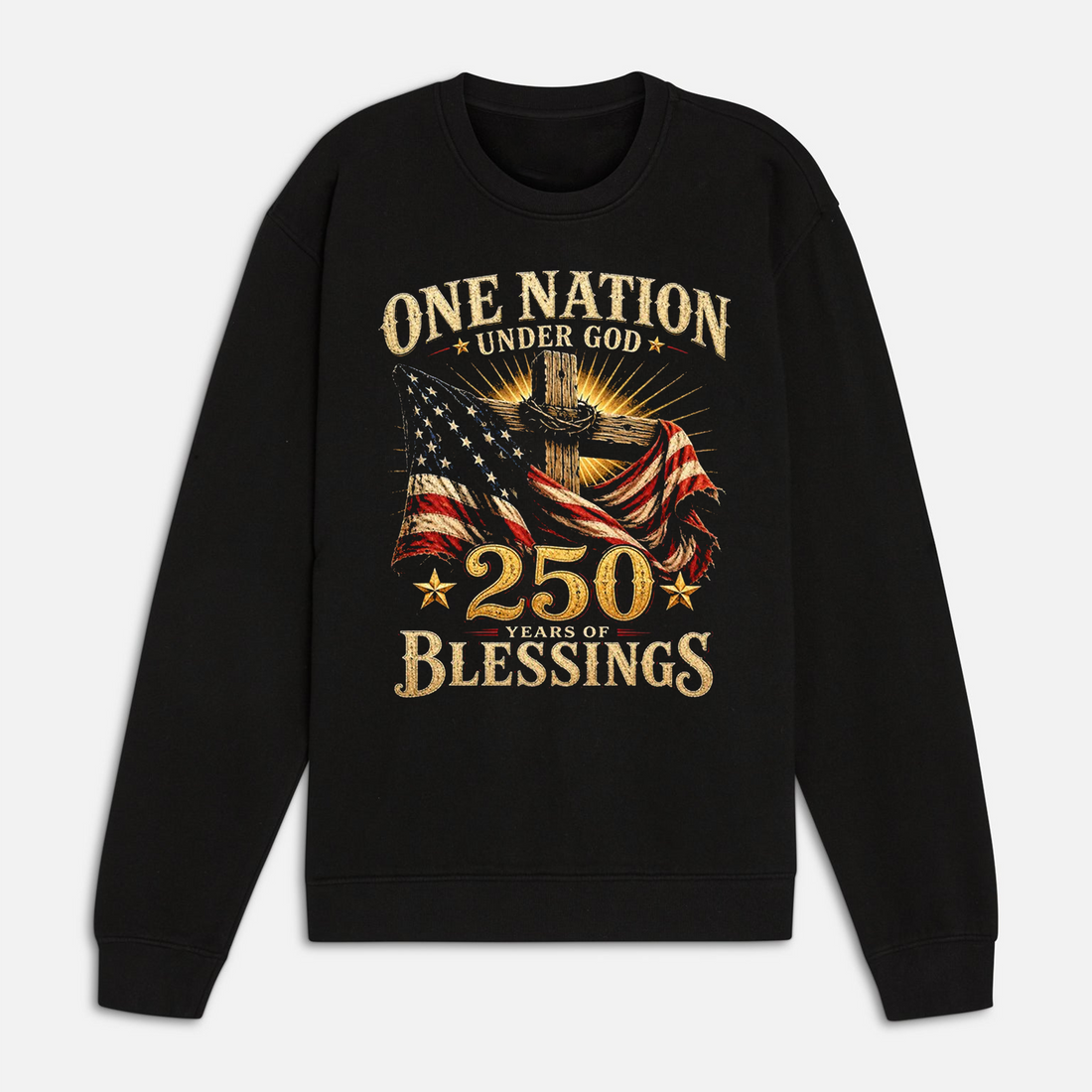 One Nation Under God 250 Years Blessings Shirt, American Flag Cross Christian Tee, Patriotic Independence Day Apparel