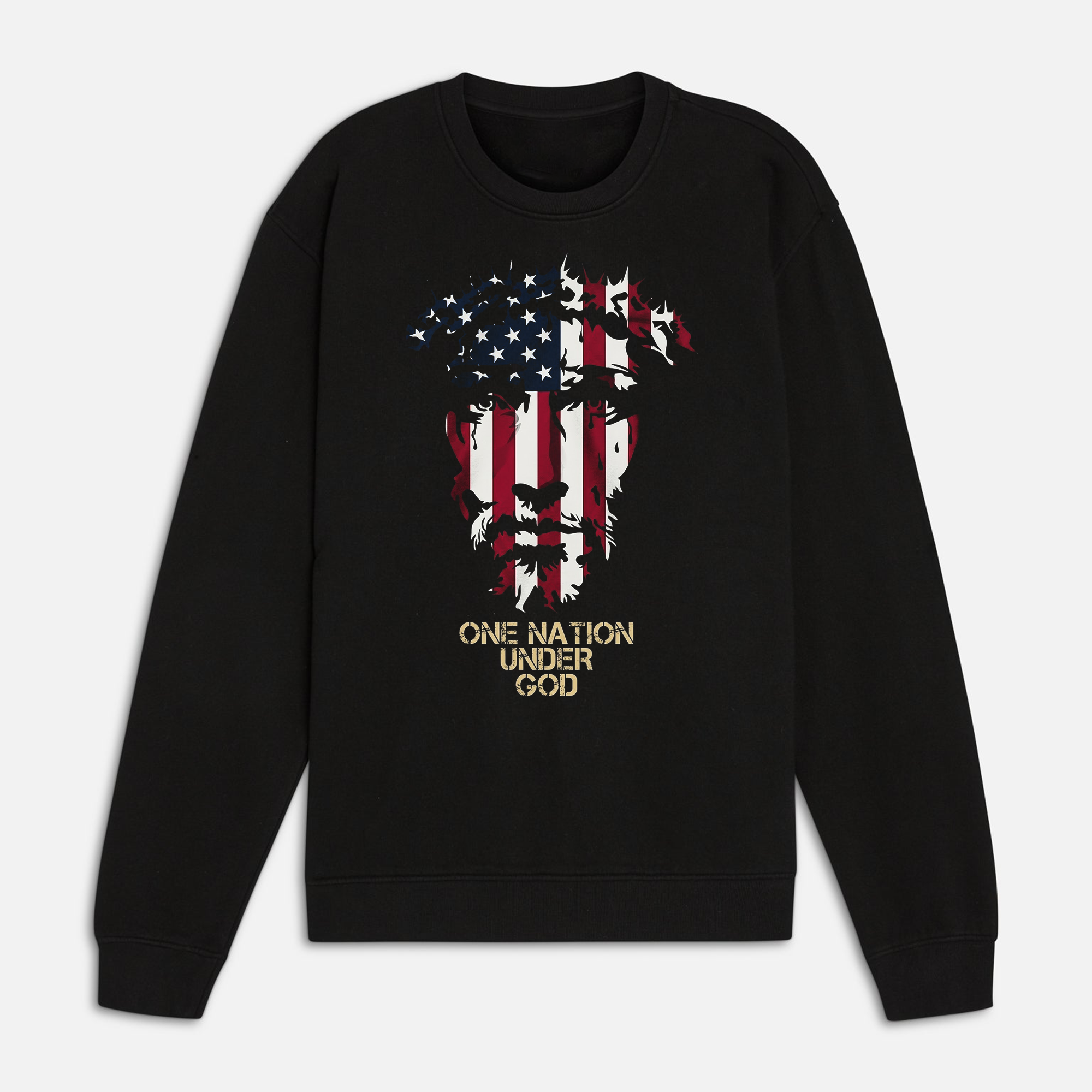 One Nation Under God Shirt, American Flag Jesus Face Tee, Christian Patriotic Faith Apparel for Men Women