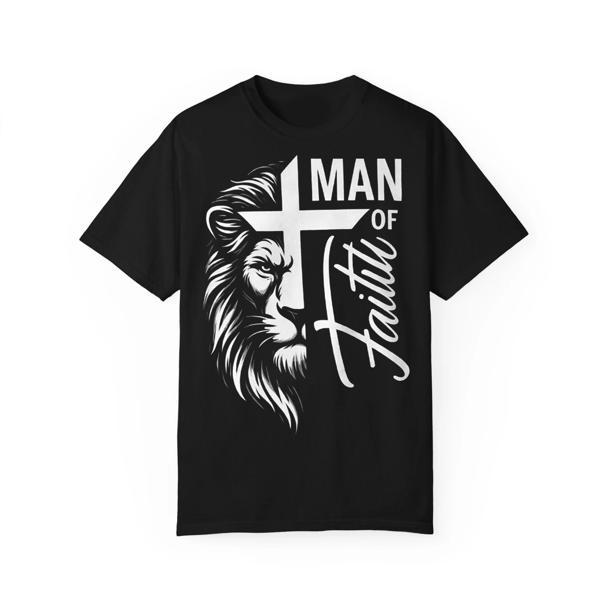 Man of Faith Shirt Lion of Judah Tee, Christian Cross Graphic, Religious Apparel