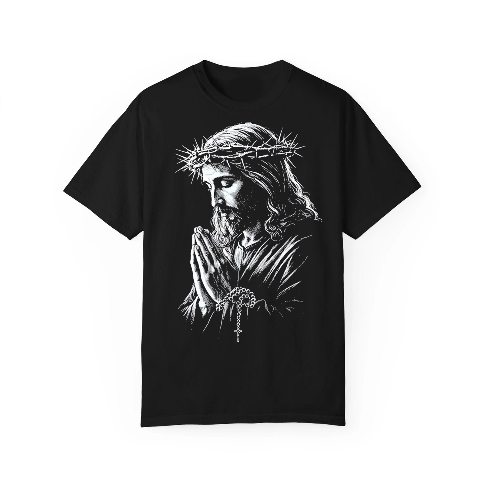 Prayerful Jesus Christ Shirt, Crown of Thorns Devotional Graphic Tee, Inspirational Christian Faith Apparel for Men Women