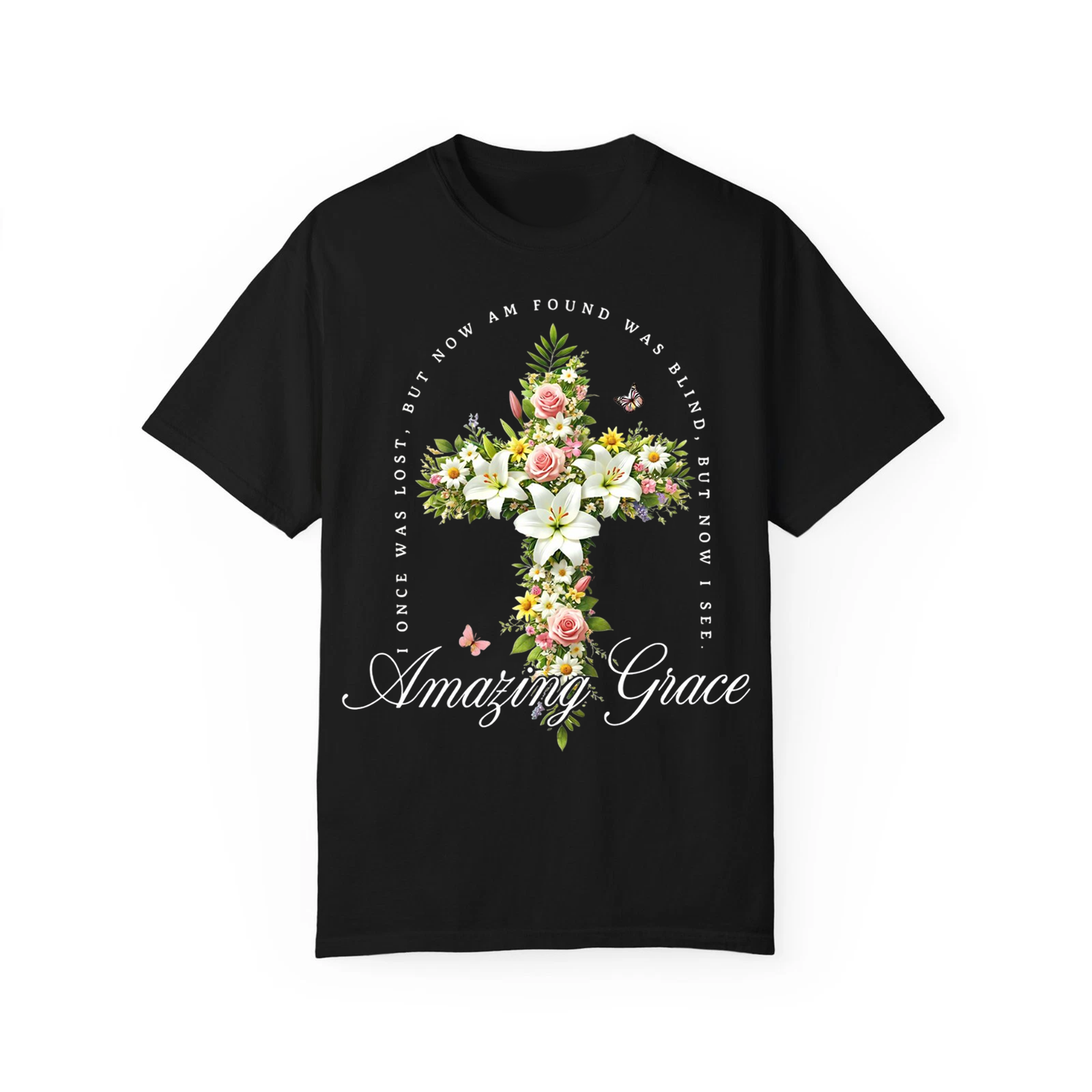 Amazing Grace Floral Cross Shirt, Christian Faith Tee, Inspirational Religious Apparel for Men Women