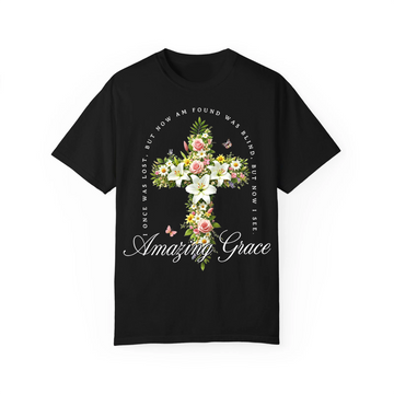 Amazing Grace Floral Cross Shirt, Christian Faith Tee, Inspirational Religious Apparel for Men Women