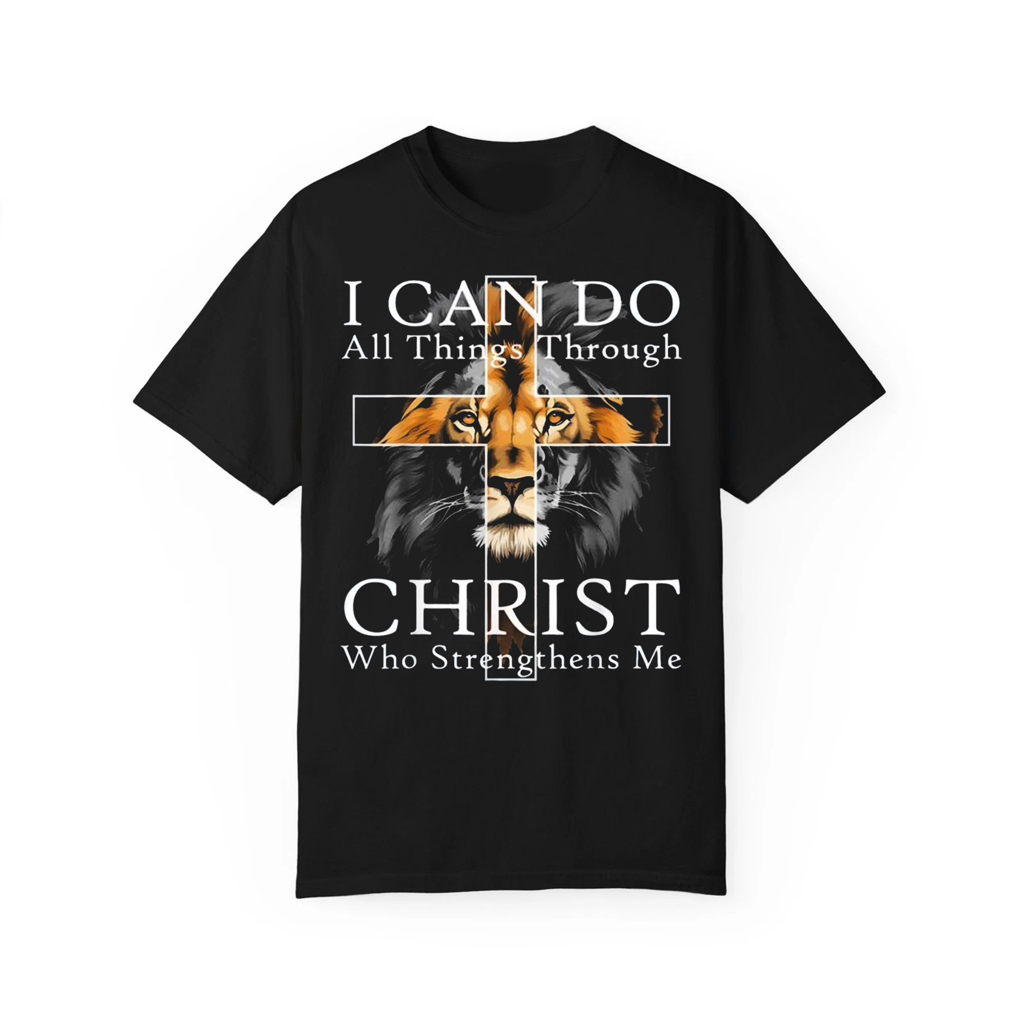 Lion Cross Christian Shirt, Strong Faith Warrior Tee, Jesus Power Symbol, Inspirational Men’s Gift