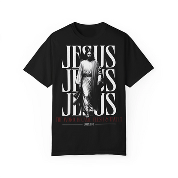 Jesus Typography T-Shirt, The Word Became Flesh Christian Tee, Faith Scripture Graphic Shirt, Bible Verse Apparel, Religious Gift for Believers