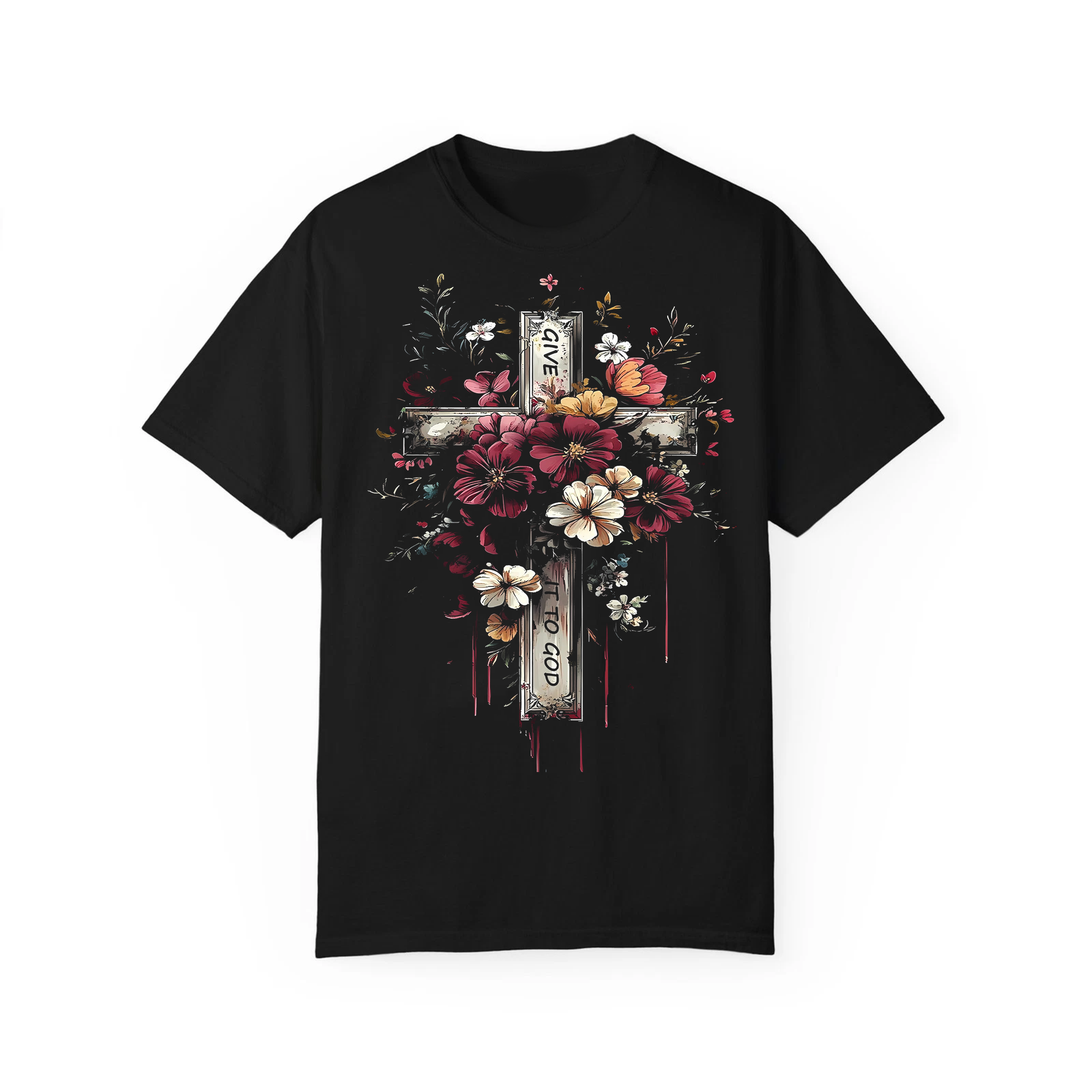 Give It to God Floral Cross Shirt, Christian Faith Tee, Religious Flower Cross Apparel for Men Women