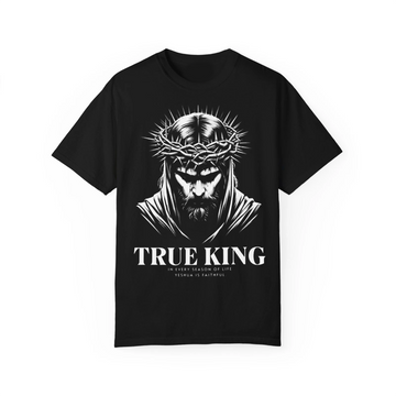 "True King" Christian T-Shirt for Men, Jesus Christ Crown of Thorns Graphic Tee, Yeshua Is Faithful Apparel