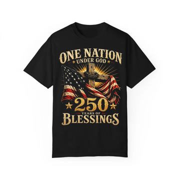 One Nation Under God 250 Years Blessings Shirt, American Flag Cross Christian Tee, Patriotic Independence Day Apparel