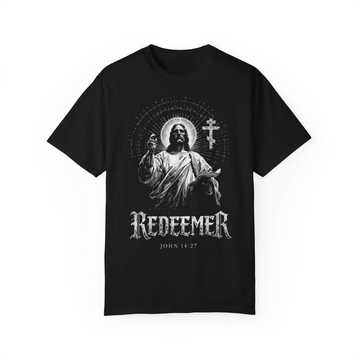 Redeemer Shirt Christian Orthodox Jesus Shirt Black Monochrome Religious T Shirt John 14:27 Faith Apparel Gothic Christian Streetwear