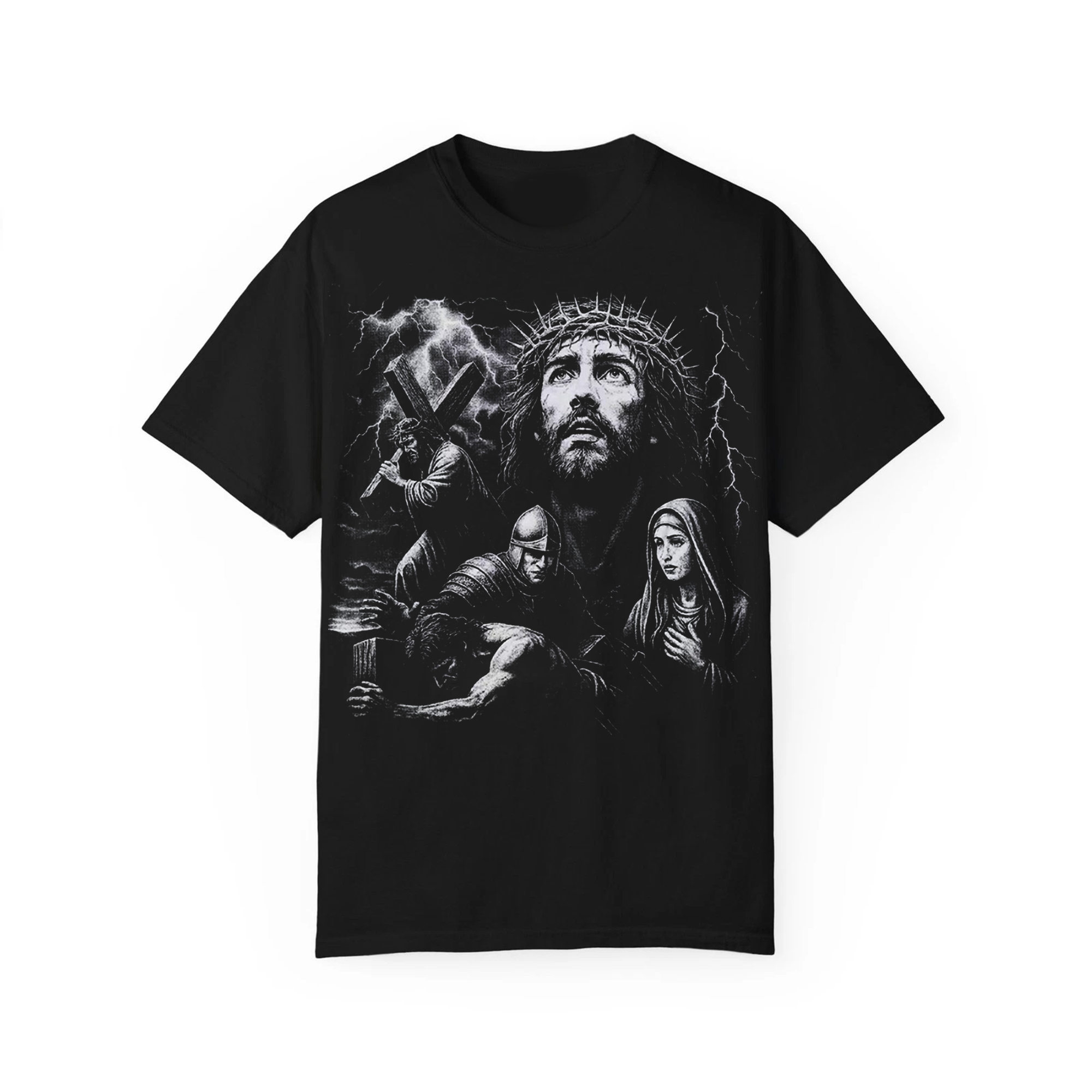 Jesus Carrying Cross Shirt, Christian Graphic Tee, Crucifixion Scene Religious Apparel