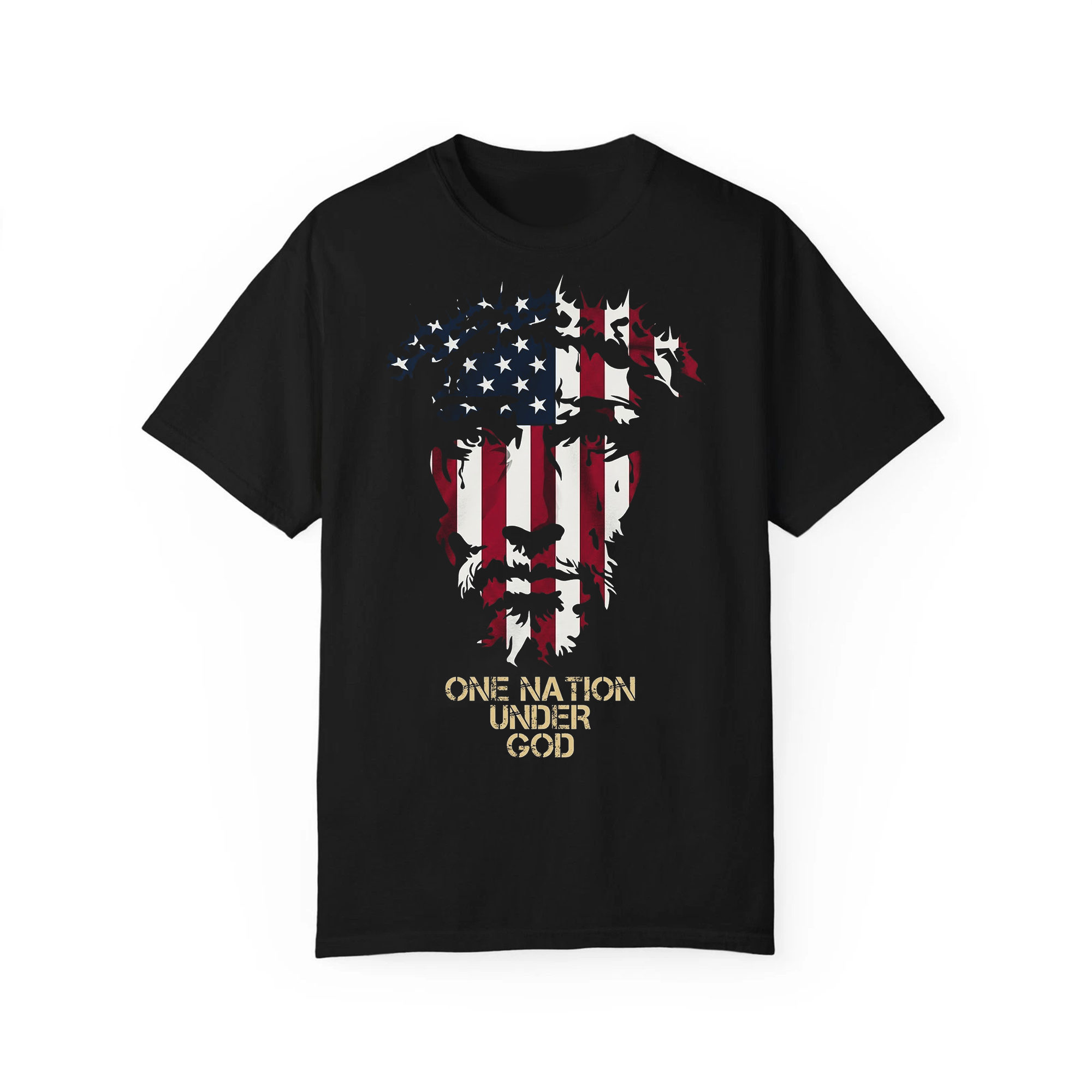 One Nation Under God Shirt, American Flag Jesus Face Tee, Christian Patriotic Faith Apparel for Men Women