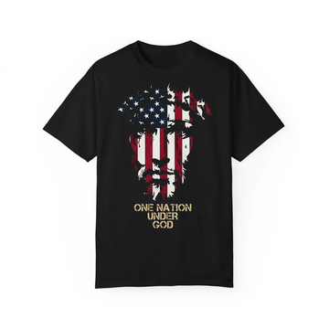 One Nation Under God Shirt, American Flag Jesus Face Tee, Christian Patriotic Faith Apparel for Men Women