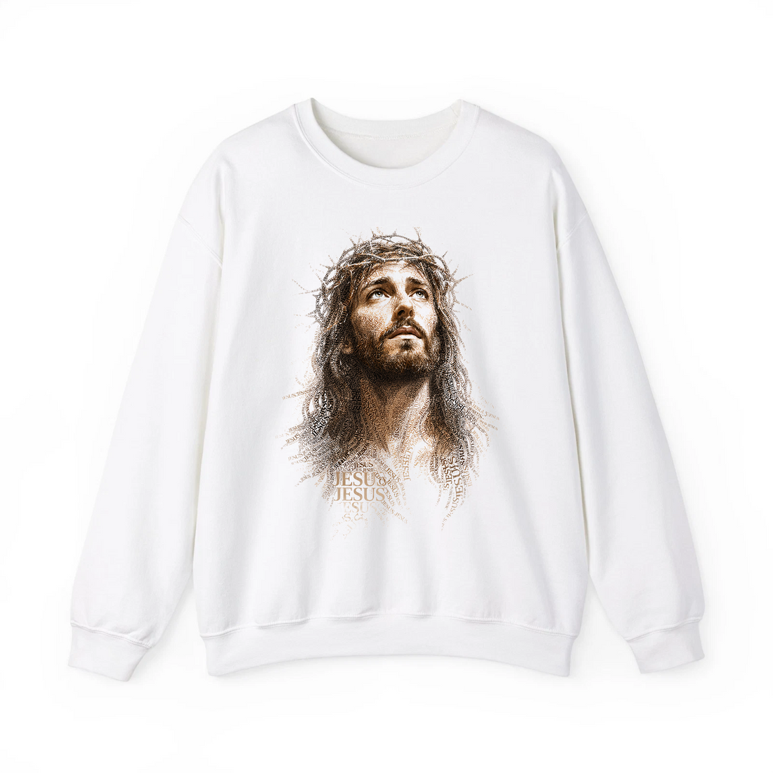 Jesus Typography Portrait Shirt, Christian Faith Tee, Crown of Thorns Religious Apparel for Men Women