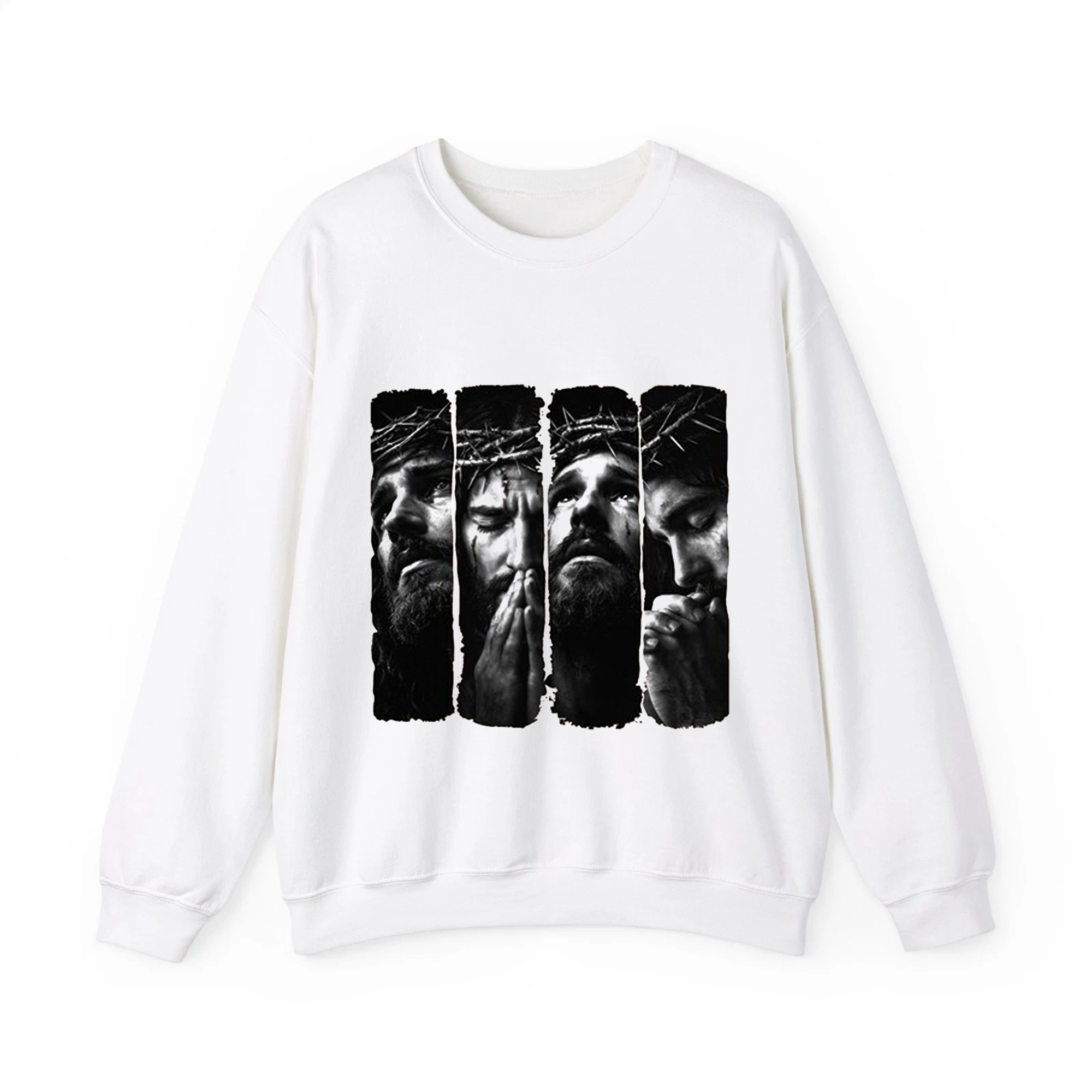 Sorrowful Savior Portrait Tee, Monochrome Christian Artwork, Devotional Apparel for Faithful Hearts