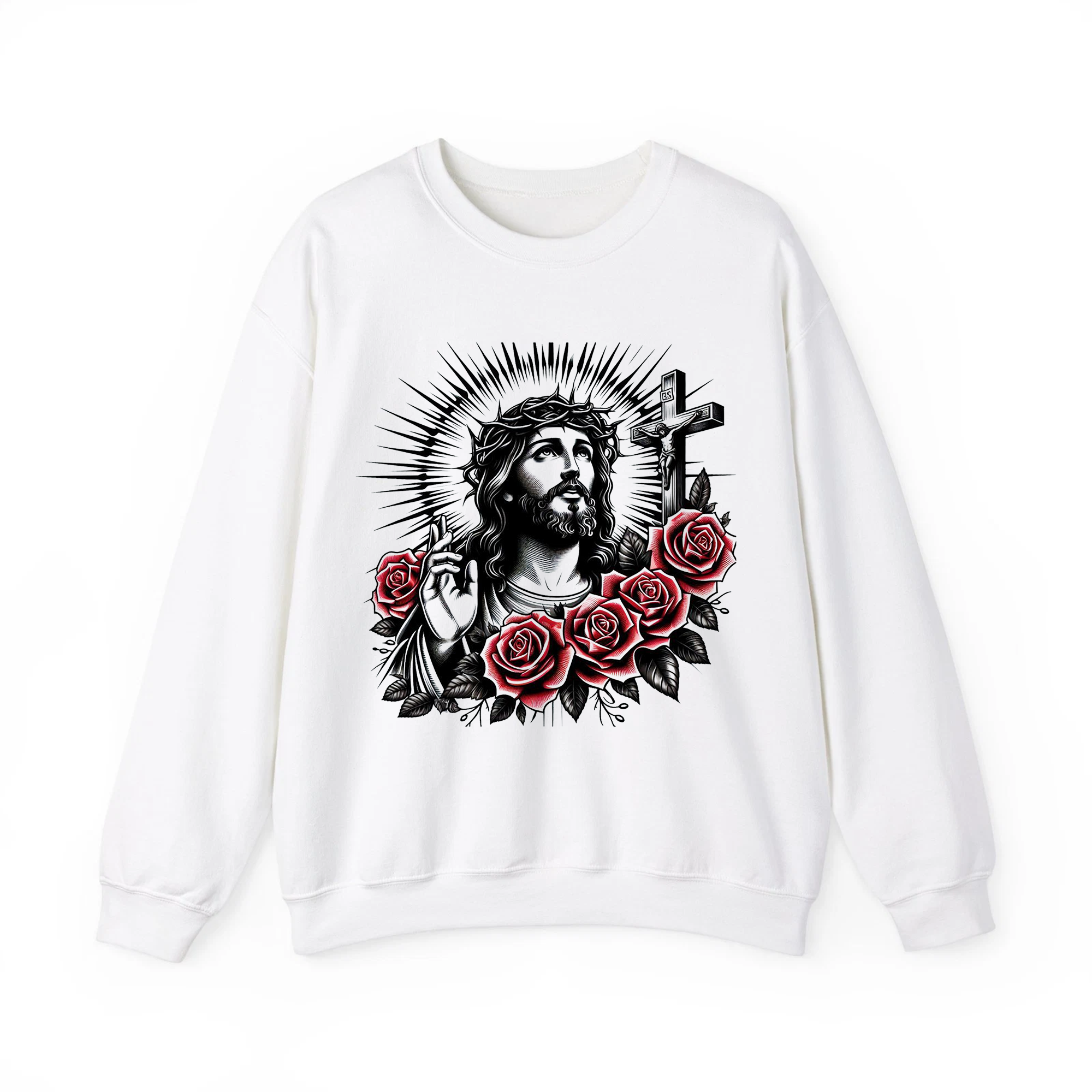 Jesus Christ Rose Cross Shirt, Christian Faith Tee, Crown of Thorns Religious Apparel for Men Women