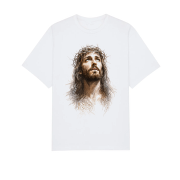 Jesus Typography Portrait Shirt, Christian Faith Tee, Crown of Thorns Religious Apparel for Men Women
