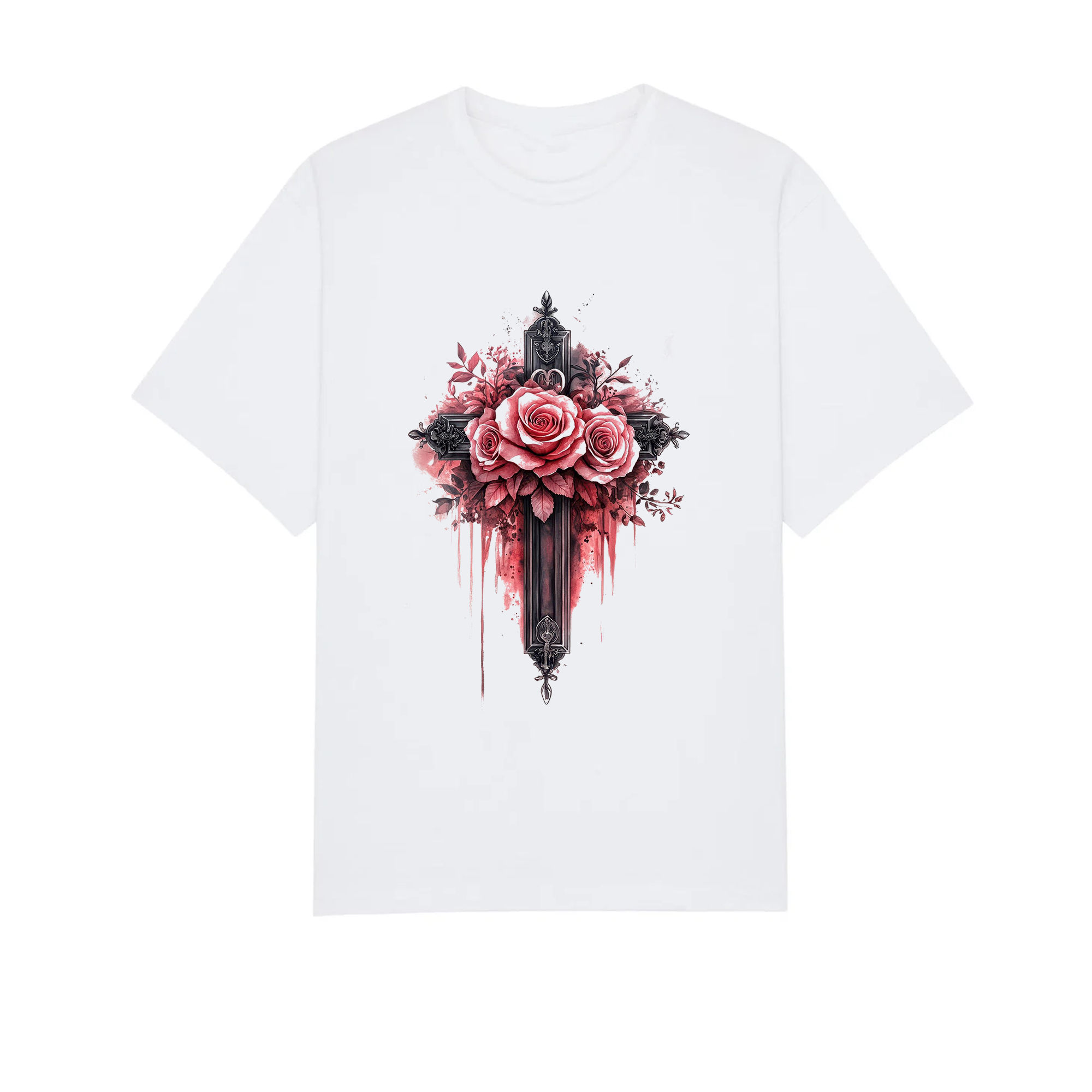 Floral Cross Christian Shirt, Rose Faith Tee, Vintage Religious Apparel for Men Women