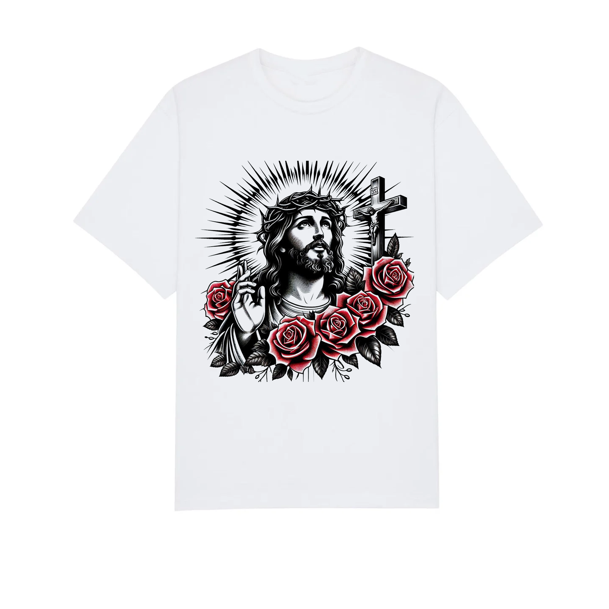 Jesus Christ Rose Cross Shirt, Christian Faith Tee, Crown of Thorns Religious Apparel for Men Women