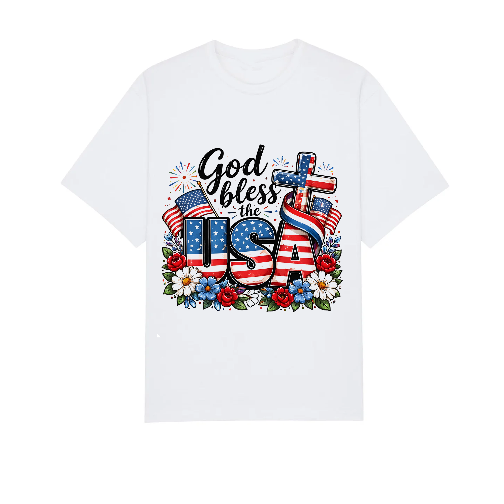 God Bless the USA Christian Shirt, Patriotic Faith Tee, American Flag Cross Apparel for Men Women