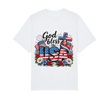 God Bless the USA Christian Shirt, Patriotic Faith Tee, American Flag Cross Apparel for Men Women
