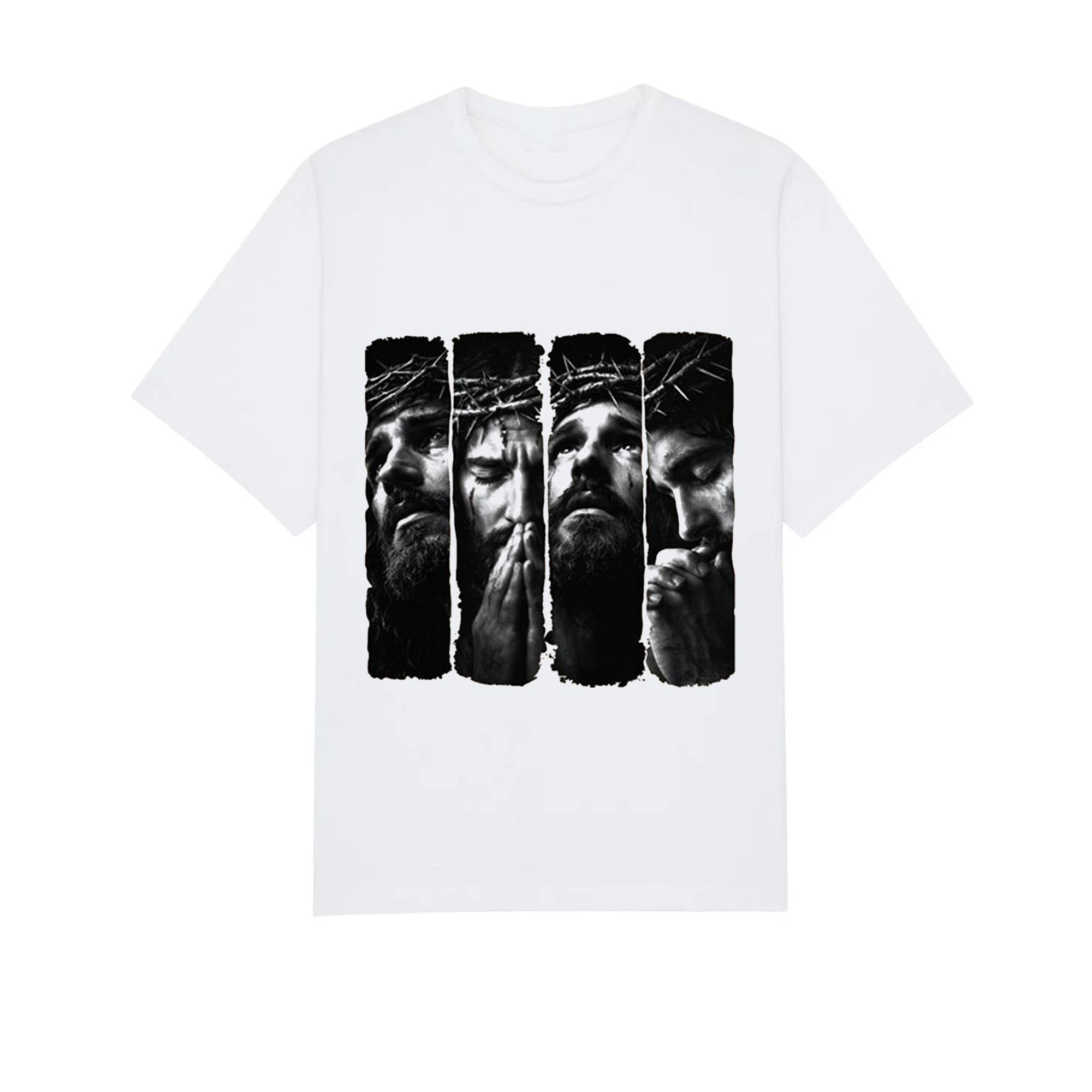 Sorrowful Savior Portrait Tee, Monochrome Christian Artwork, Devotional Apparel for Faithful Hearts