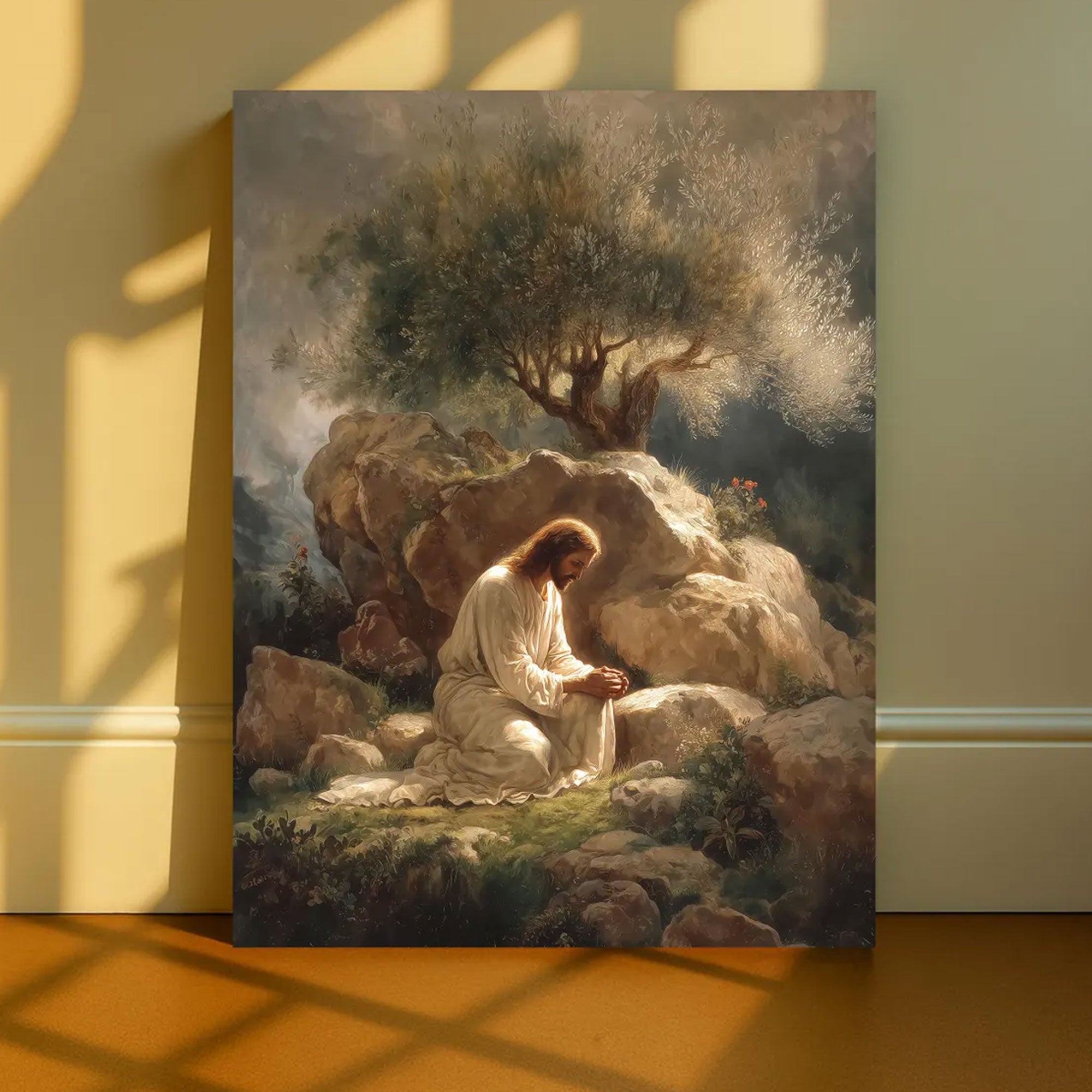Jesus Prayer Gethsemane Canvas Art, Christian Wall Decor, Biblical Faith Home Gift