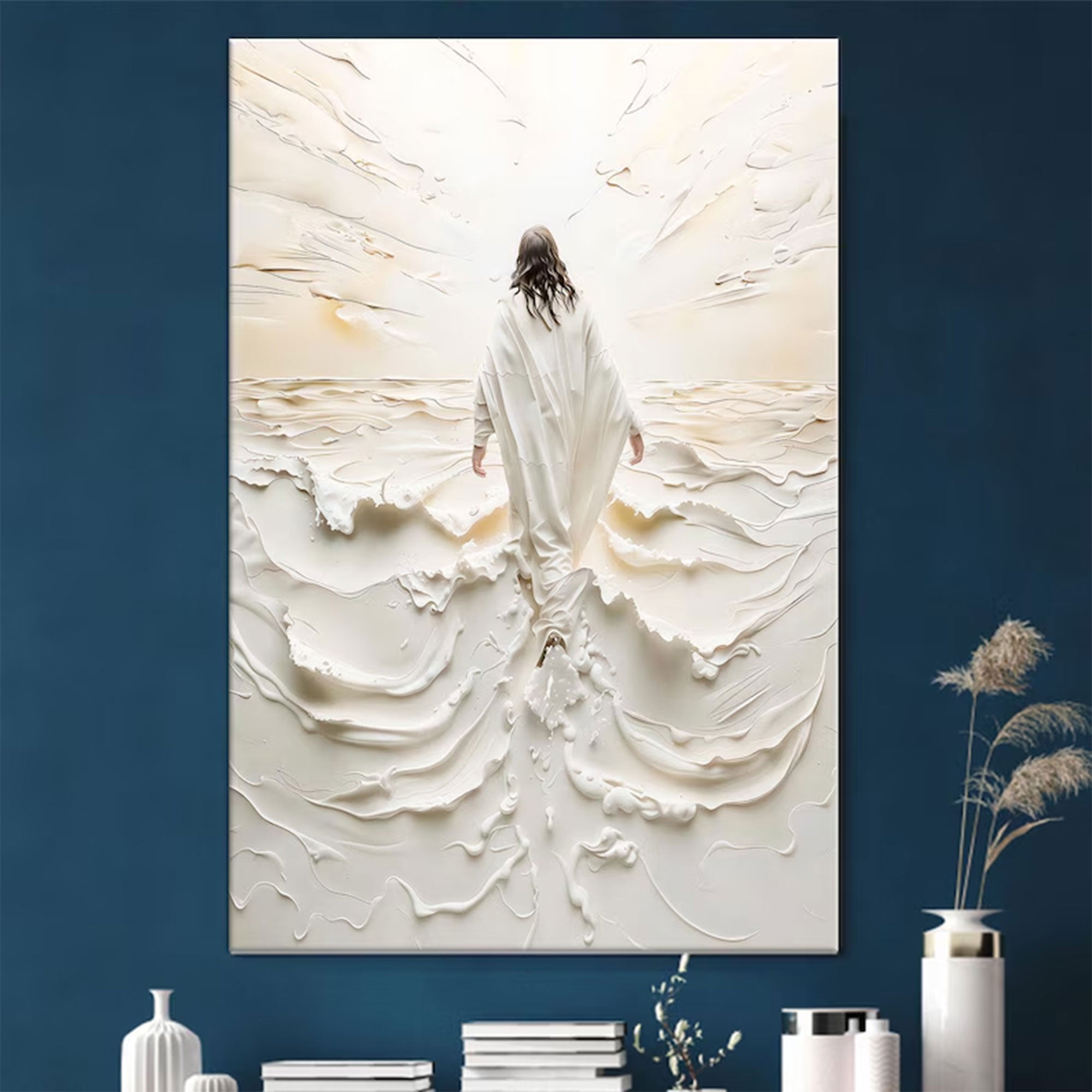 Christian Jesus Canvas Print, Walking Into Light Religious Wall Art Decor