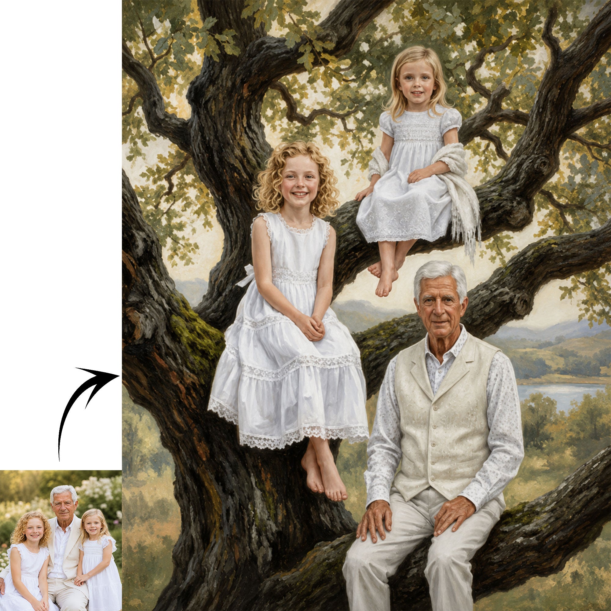 Personalized Tree Of Us Grandpa And Grandchildren Canvas Print, Custom Family Tree Portrait Wall Art, Father’s Day Gift For Grandpa