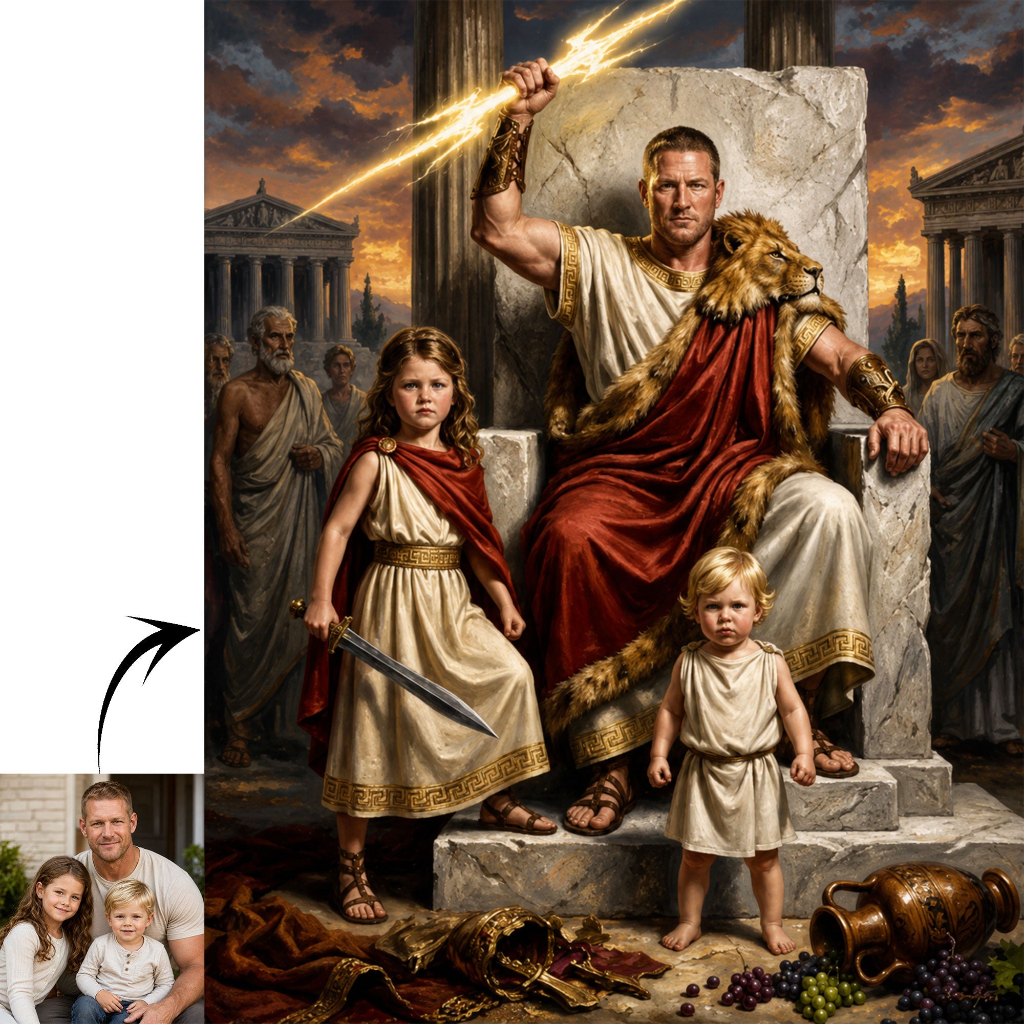 Custom Face For Dad Zeus Canvas Print, Personalized God of Thunder Family Portrait, Father’s Day Gift