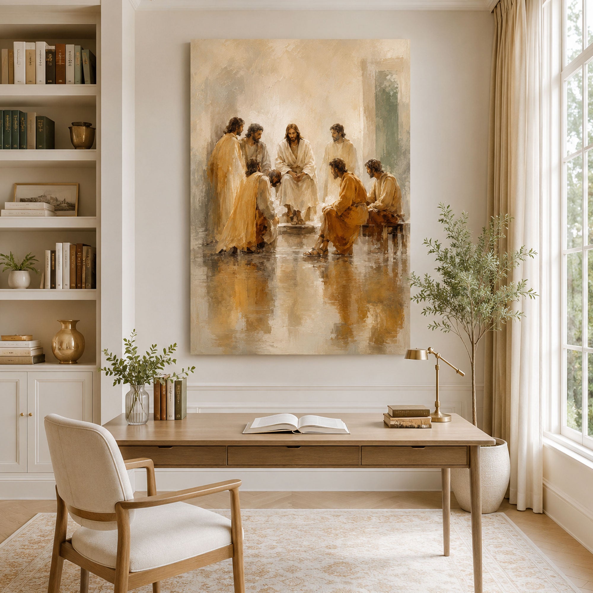 Circle of Compassion Framed Canvas Print, Modern Christian Wall Art, Jesus Faith Home Decor