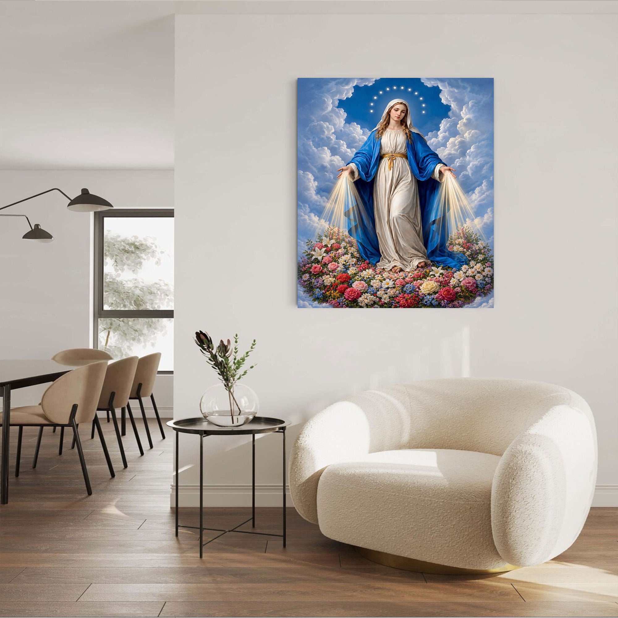 Our Lady of Grace Canvas Print, Virgin Mary with Radiant Light, Catholic Wall Art, Blessed Mother Devotional Decor
