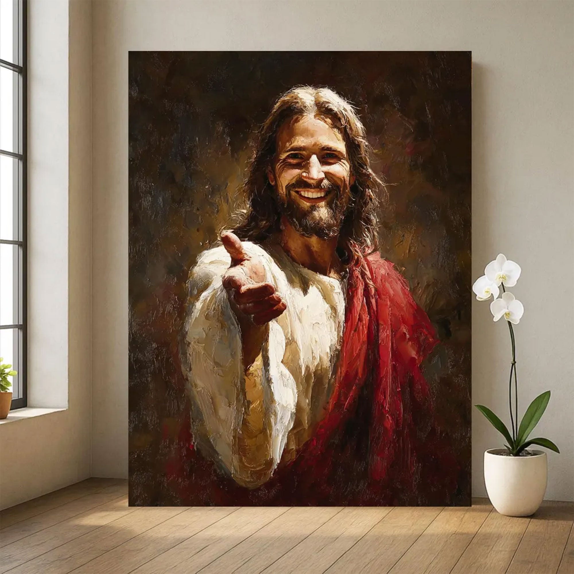 Jesus Smiling Canvas , Christian Wall Art, Religious Home Decor, Faith Gift Idea
