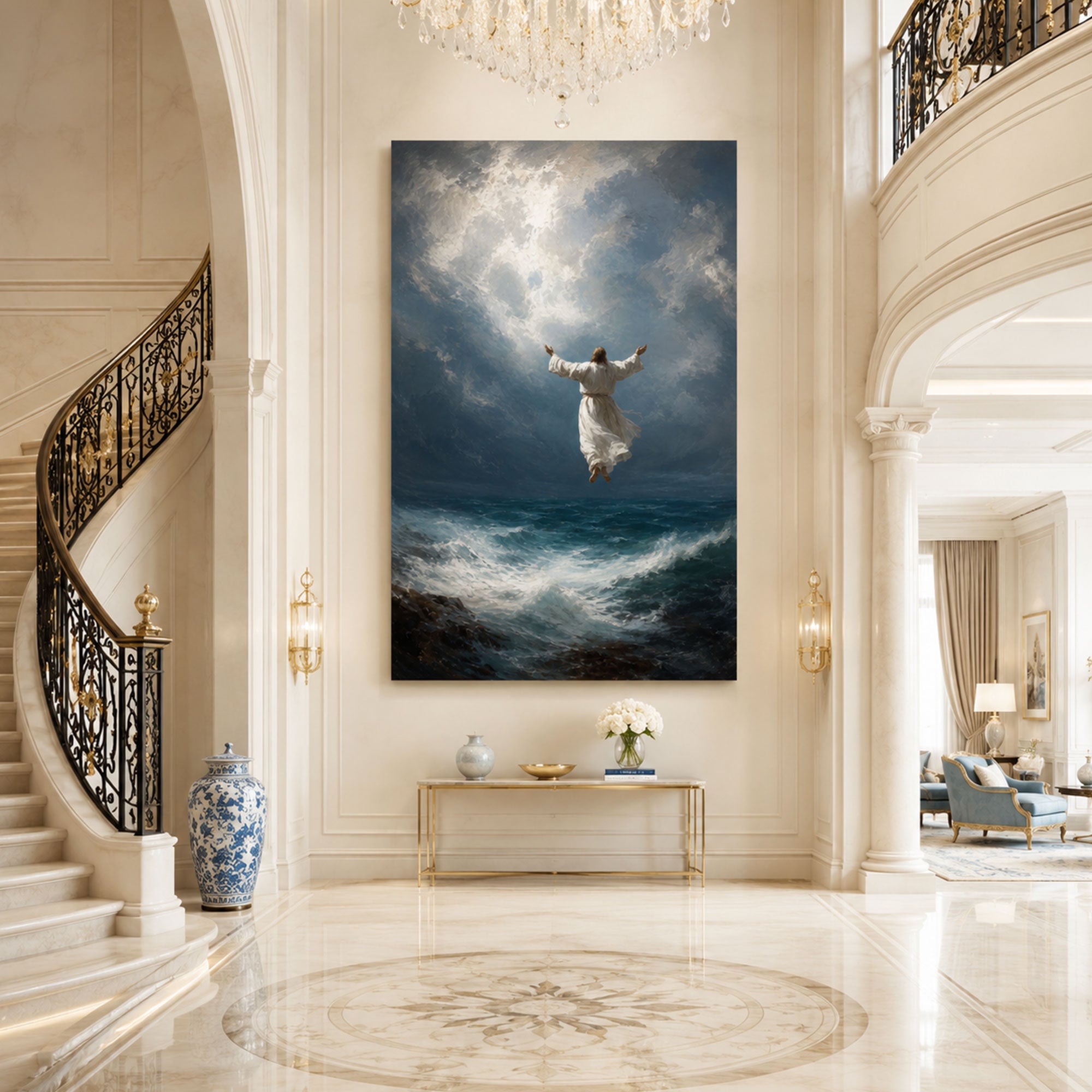 Jesus Ascension Canvas Print, Heavenly Christian Wall Art, Spiritual Ocean Faith Decor, Inspirational Religious Gift