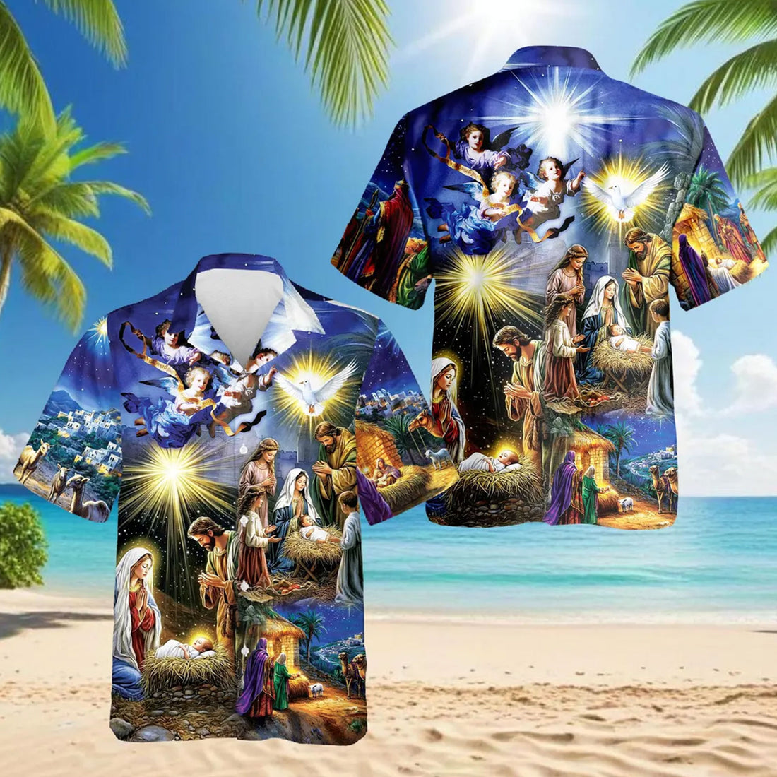 Jesus Was Born Hawaiian Shirt, Christian Christmas Aloha Shirt, Religious Holiday Button Up