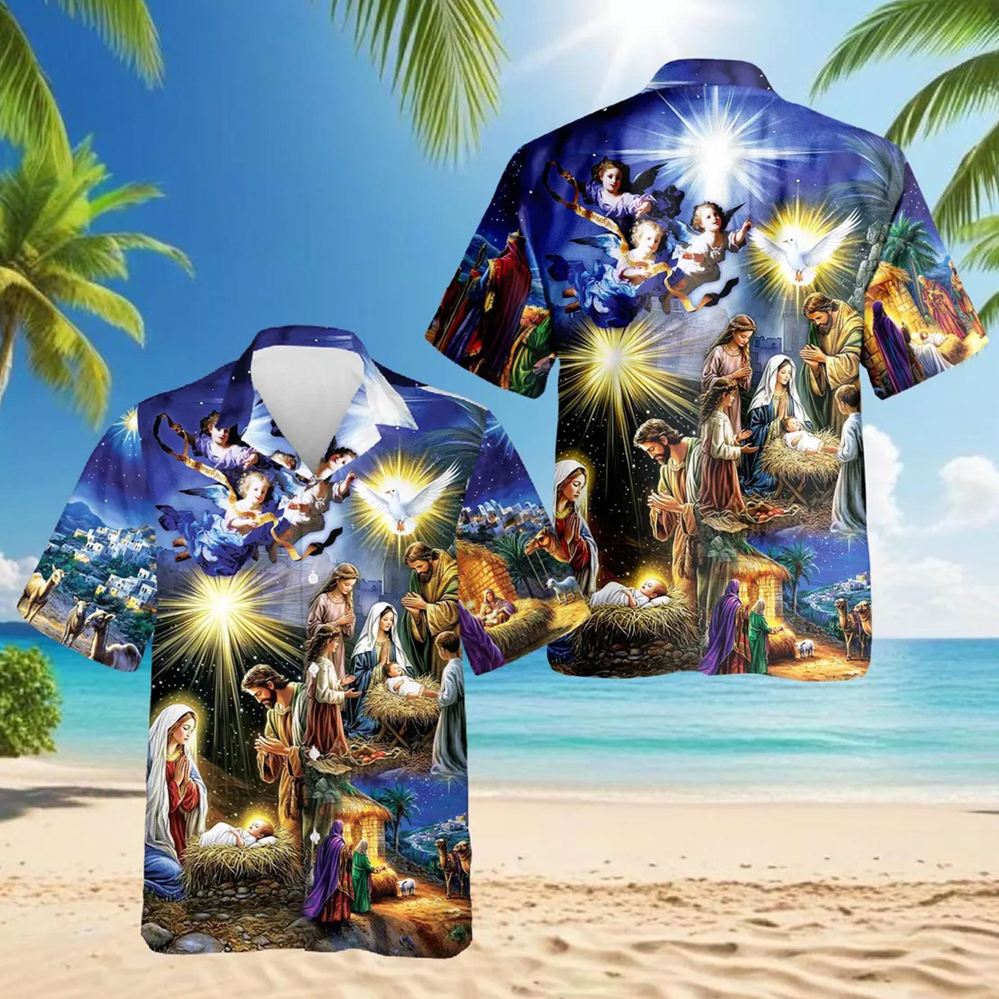 Jesus Was Born Hawaiian Shirt, Christian Christmas Aloha Shirt, Religious Holiday Button Up