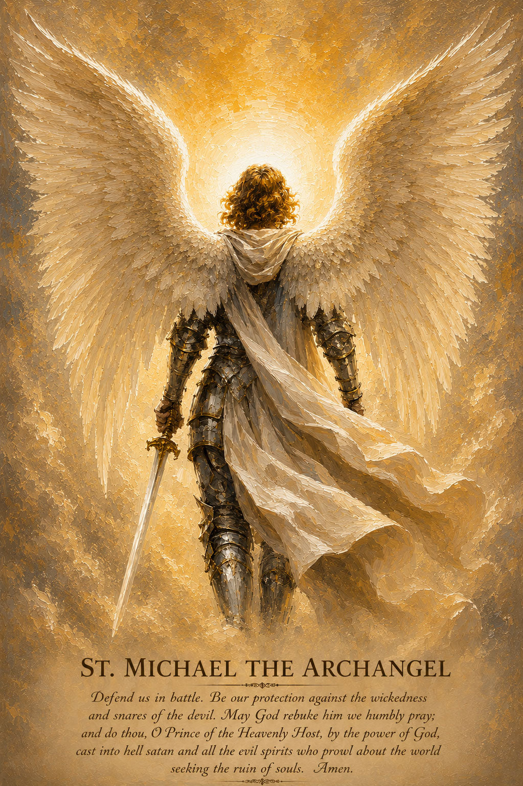 St. Michael the Archangel Prayer Canvas Print, Catholic Angel Wall Art, Faith Home Decor Gift