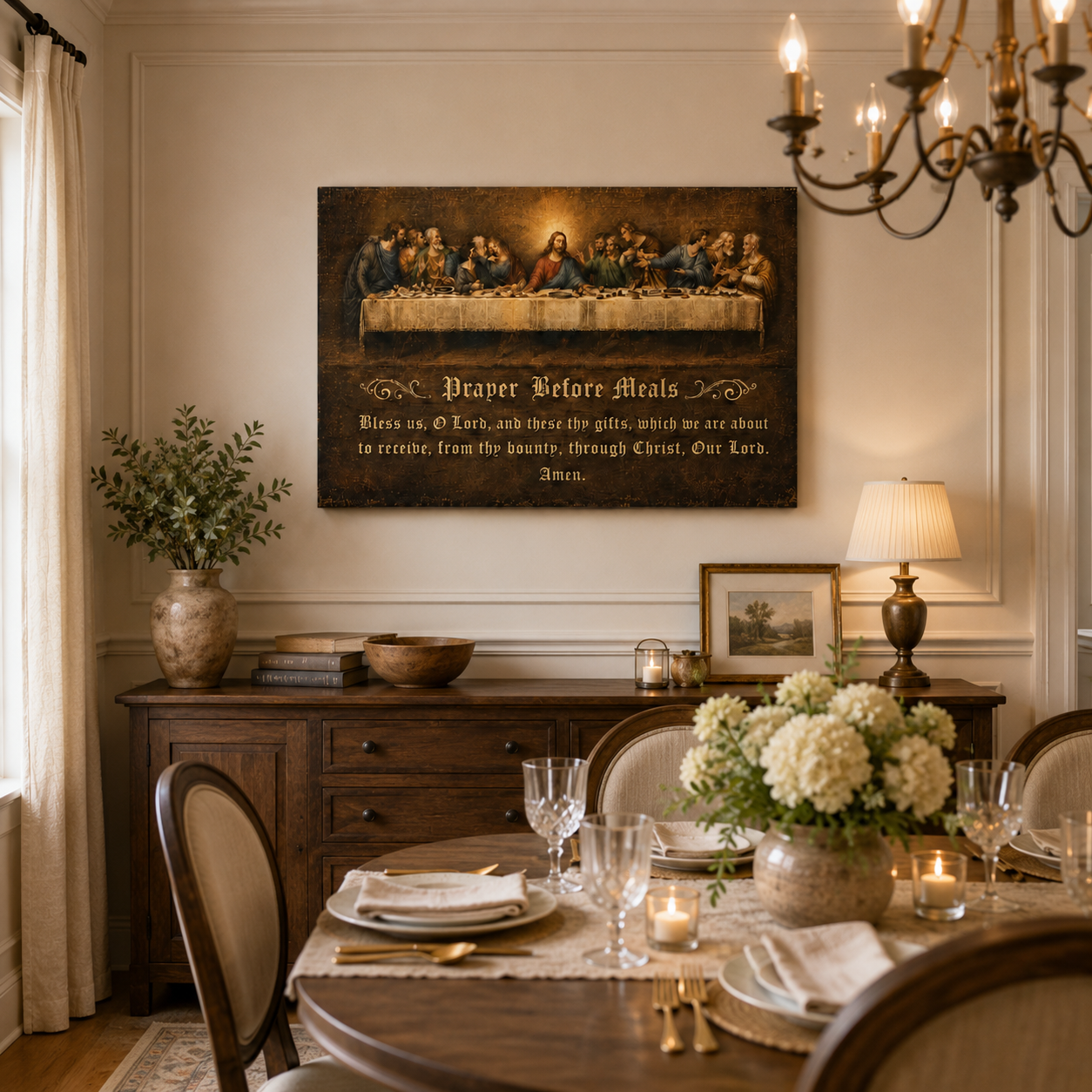Last Supper Prayer Before Meals Canvas Print - Blessed Dining Decor