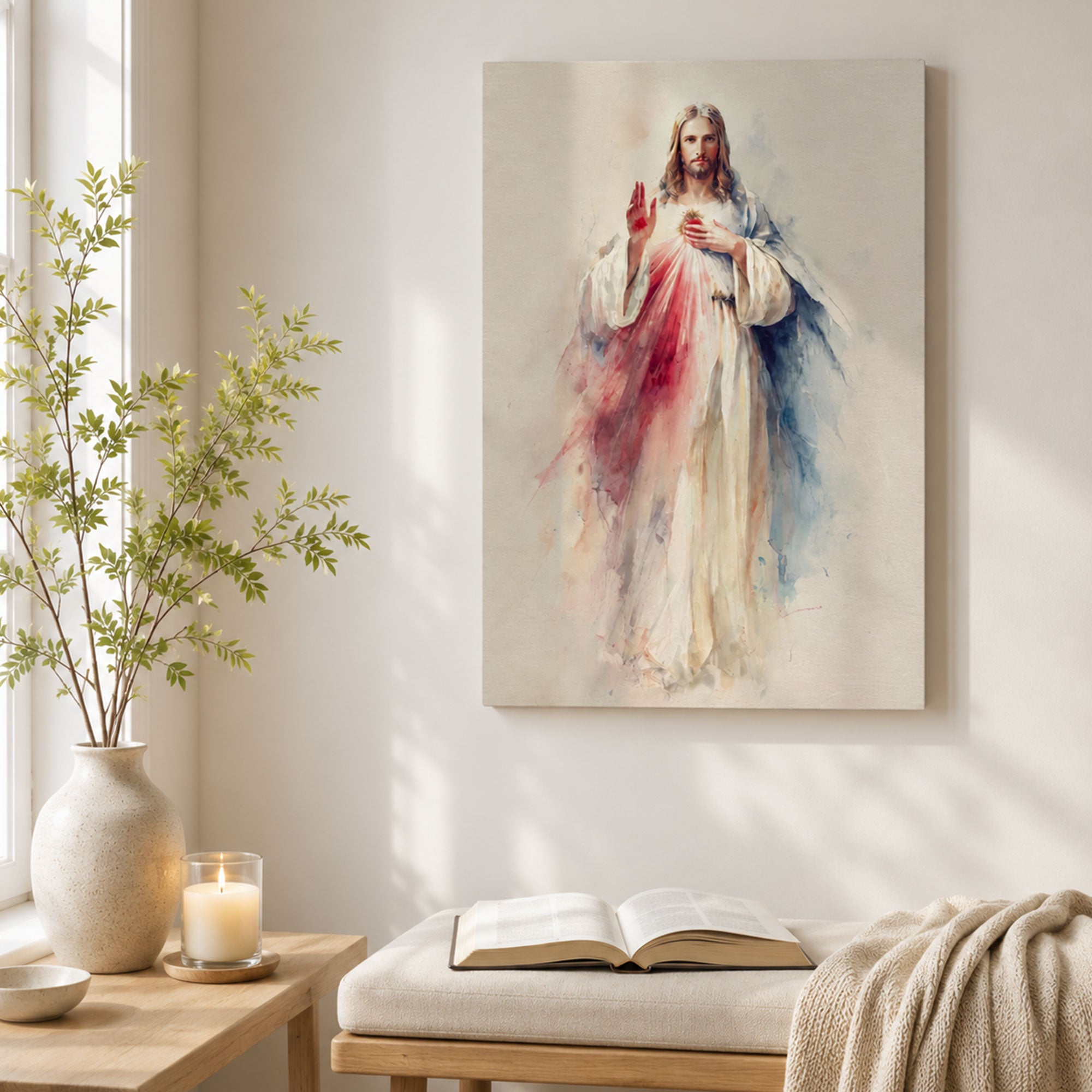 Divine Mercy Jesus Canvas Wall Decor, Christian Art Print, Catholic Gift, Sacred Jesus Painting