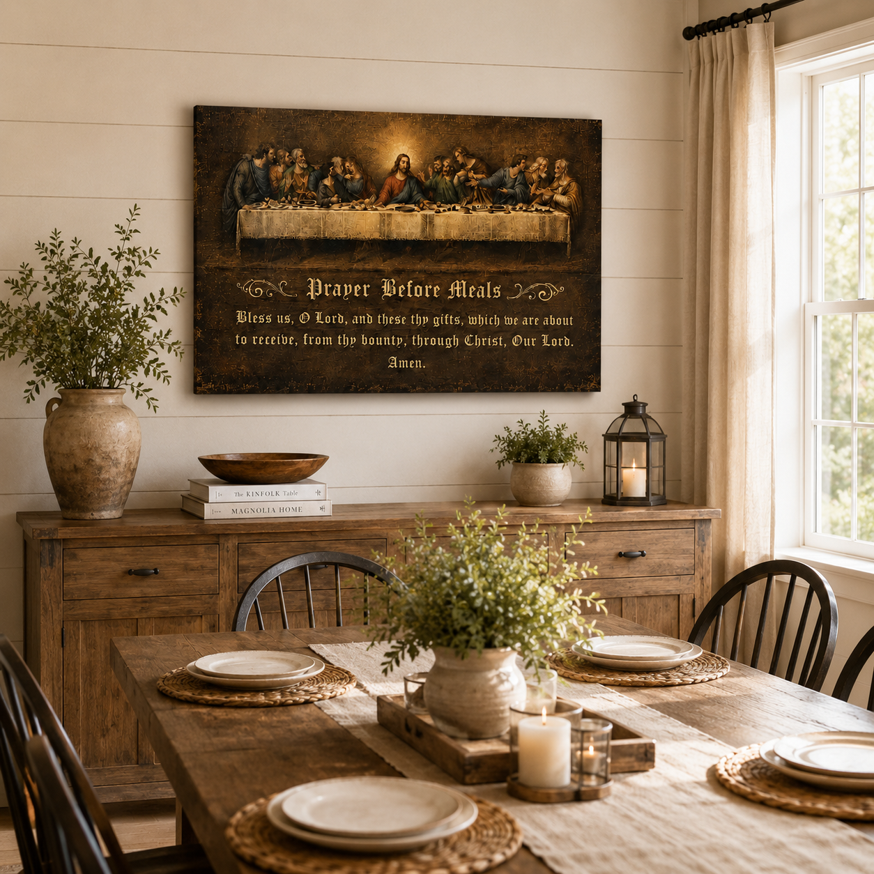 Last Supper Prayer Before Meals Canvas Print - Blessed Dining Decor