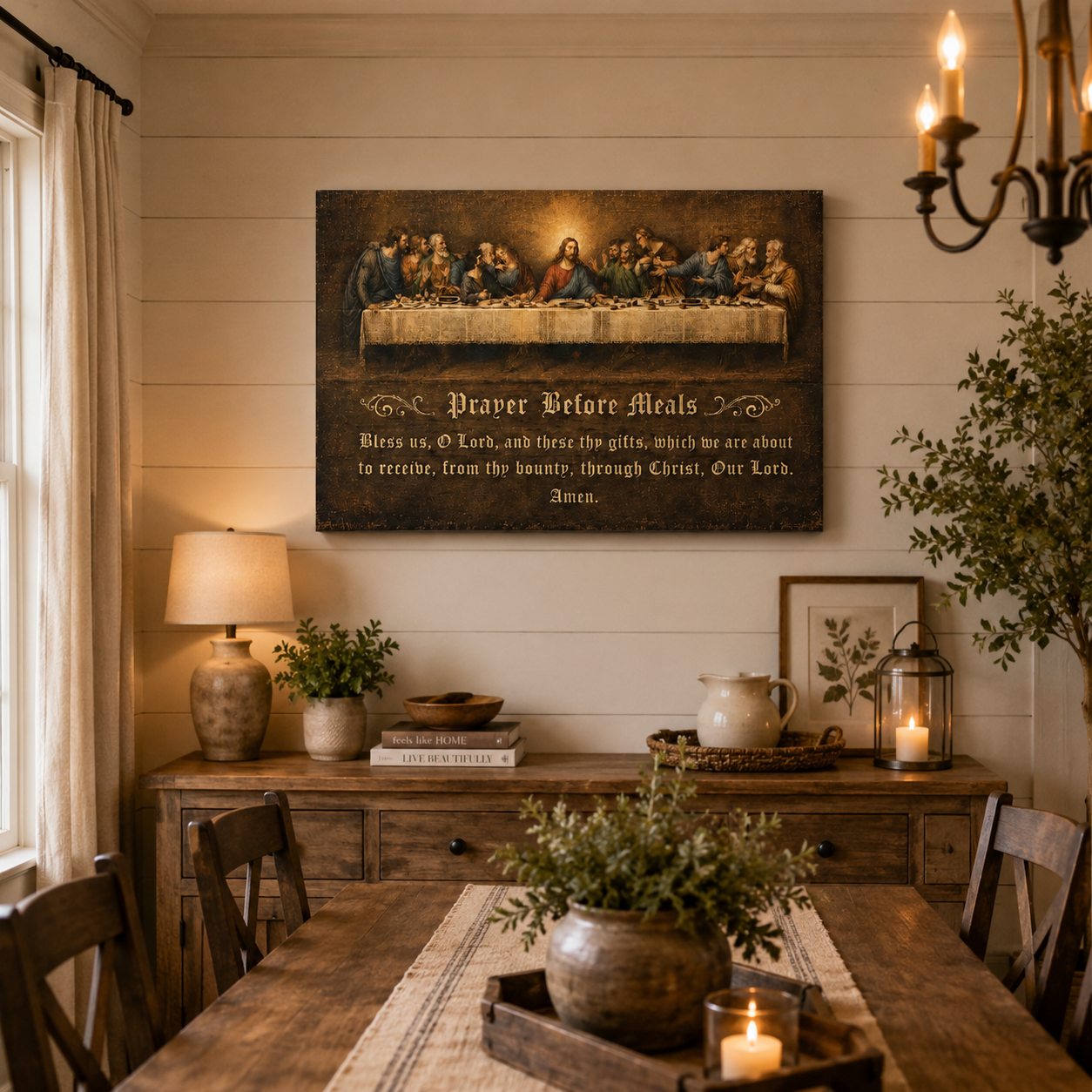 Last Supper Prayer Before Meals Canvas Print - Blessed Dining Decor
