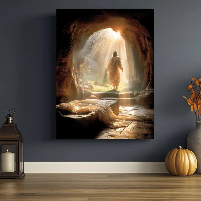 Risen Jesus Canvas Print, Empty Tomb Christian Wall Art, Easter Religious Canvas Decor